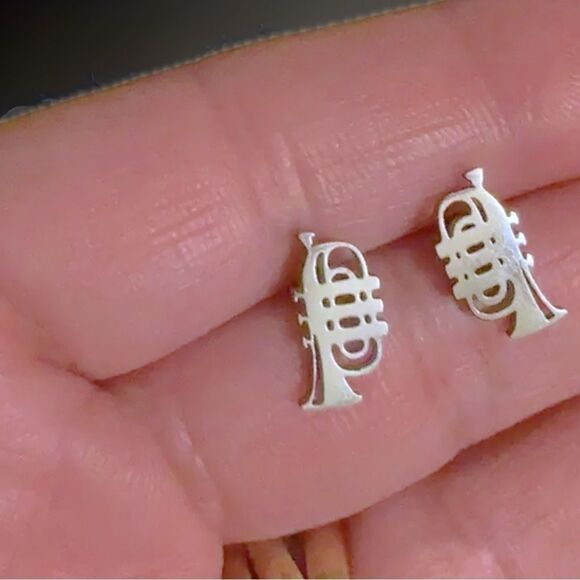 Brass Line: Stainless Steel Trumpet-Inspired Minimalist Post Earrings - Picture 1 of 4